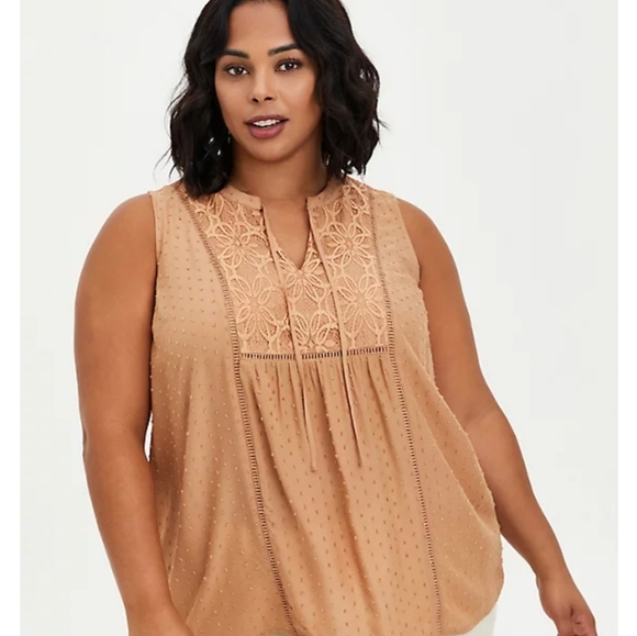 torrid Tops - Torrid SWISS DOT CROCHET TOP - LIGHT BROWN Plus Size 3X NWT!